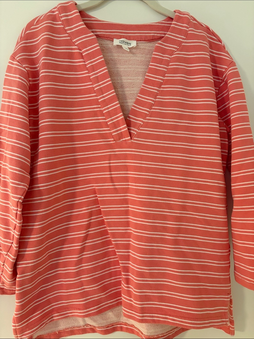 Haven + Sky Coral Stripe V-Neck Tunic